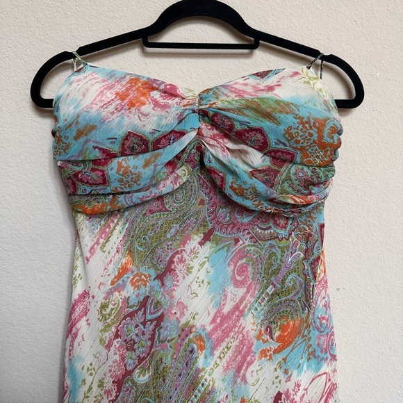 S.L. Fashions Gray and Pink Asymmetrical Strapless Sundress - Picture 3 of 10